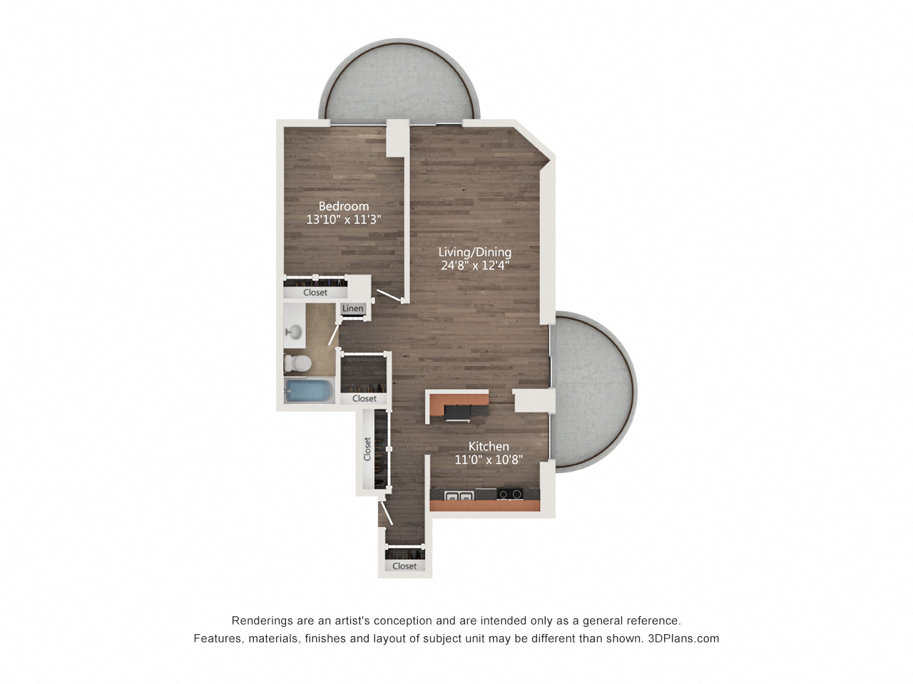 Floor plan for 1 bed, 1 bath, 800 sqft